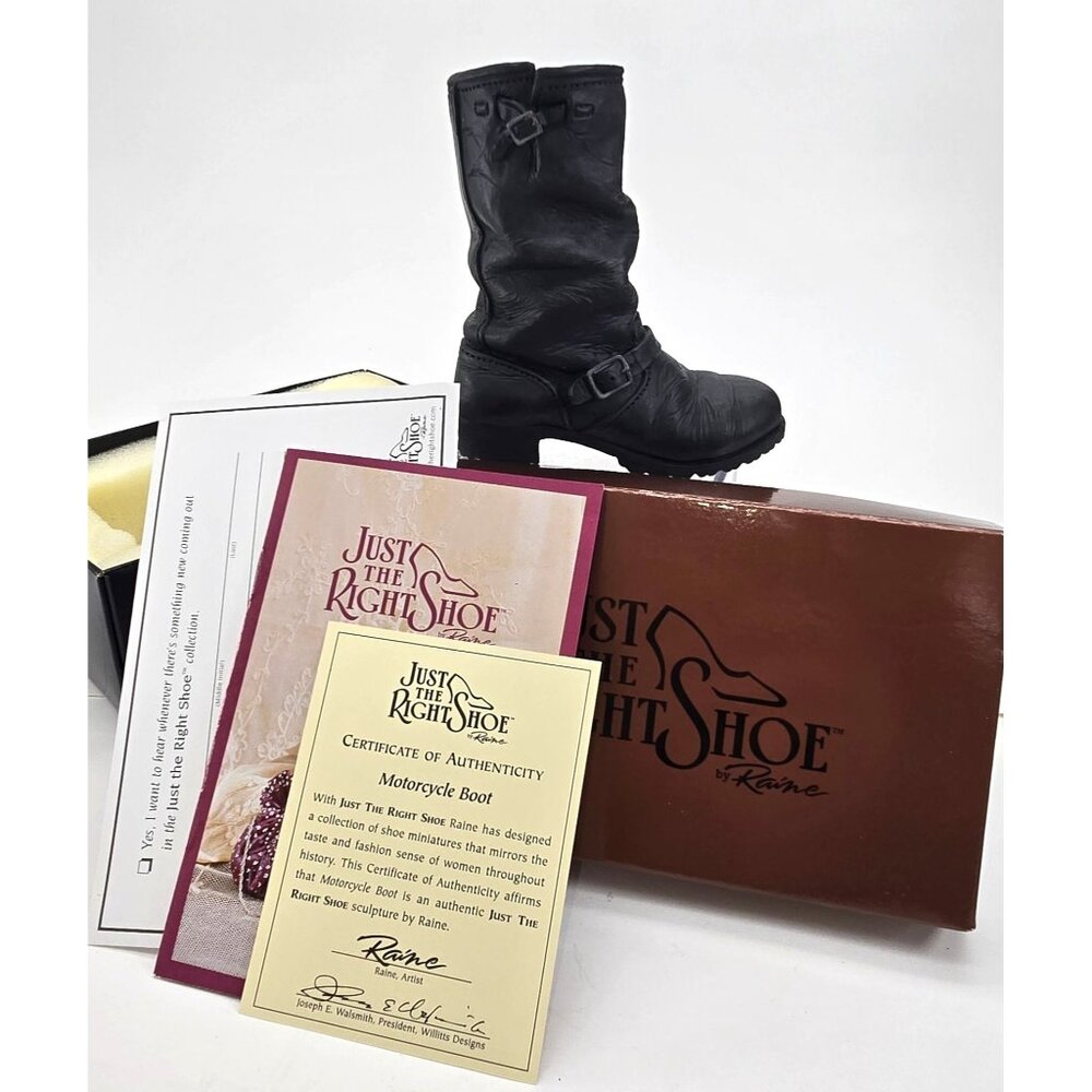Just The Right Shoe Miniature Black Motorcycle Boot With Box & Certificate PR605